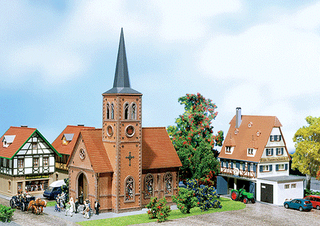 Small Town Church -- Painted & Weathered Era II 7-7/8 x 4-5/8 x 10-5/8"  20 x 11.8 x 27cm