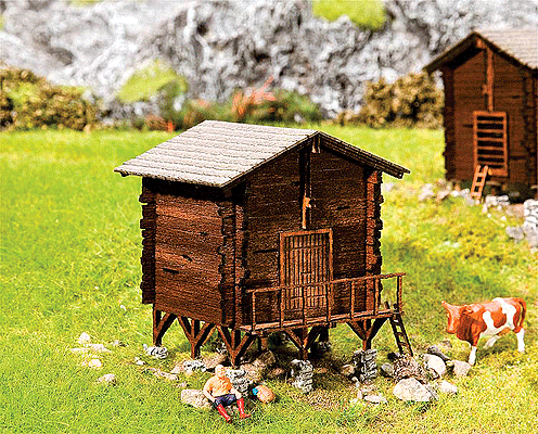 Granary - Kit (Precolored Laser-Cut Wood & Card) -- Weathered 1-1/2 x 1-7/16 x 1-1/2"  3.9 x 3.7 x 3.9cm