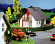 Single-Family House w/Sunroom (maroon) - Kit -- 4-5/8 x 4-5/8 x 3-3/8"  11.7 x 11.7 x 8.4cm