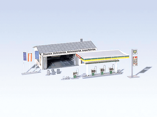 Gas Station w/Service Bay -- 6-1/4 x 3-5/8"  15.8 x 9.6cm