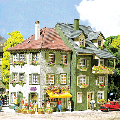 Two Flats w/Lower Shops -- 3-5/16 x 2-1/2"  8.4 x 6.4cm, 3-1/2 x 3"  9.1 x 7.5cm