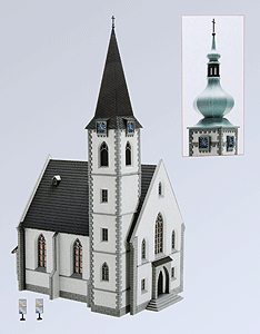 Village Church w/2 Domes - Kit -- 9-3/8 x 5-1/8 x 13-1/4"  24 x 12.9 x 34cm