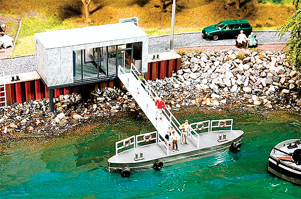Pier Ticket Booth w/Landing - Kit (Plastic) -- Building 3-3/4 x 1-9/16 x 2-15/16"  9.5x4x7.4cm Dock 4-3/4x3/4x3/4";12x2x2