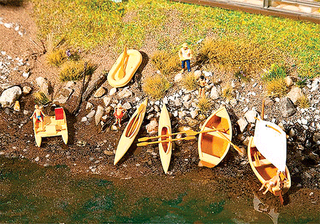 Boats - Kit (Plastic) -- 1 Each Rowboat, Sailboat & 2 Each: Rubber Dinghies, Pedal Boats & Canoes