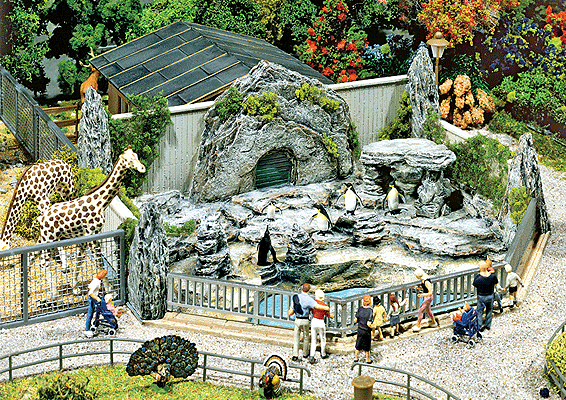 Penguin Zoo Exhibit -- 8-7/8 x 6-1/8 x 2"  22 x 15.5 x 5cm (Painted & Weathered) Era III