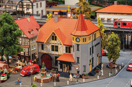 Town Hall with Fire Department Garage -- Kit - 8-1/8 x 6-5/8 x 8-1/2" 20.6 x 16.8 x 21.5cm-1