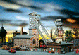 Coal Mine Head-Gear w/Mine Shaft & Winch House w/Utility Shed & Oil Tank -- 52 x 20 x 31cm