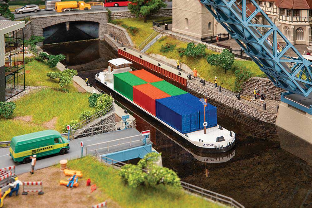 River Freight Boat with Containers - Kit -- Water-Level Kit - Includes Boat & 6 20' Containers-1
