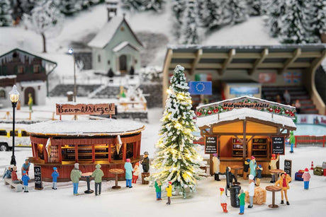 2 Christmas Market Stalls with Illuminated Christmas Tree -- Kit - 2 Stalls, Tree with Light String, Accessories-1