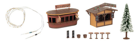 2 Christmas Market Stalls with Illuminated Christmas Tree -- Kit - 2 Stalls, Tree with Light String, Accessories-2
