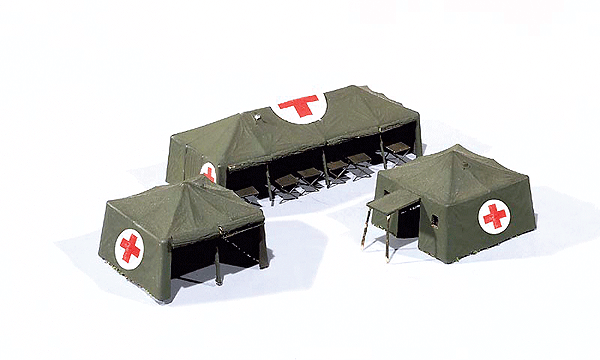Military - NATO/Modern German Army (BW) - Tent Set -- Medical Corps (1 Large, 2 Small) in Green w/Large Red & White Emblems