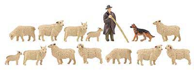 Shepherd with Flock -- Shepherd, Dog, 12 Sheep