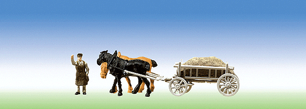 Manure Wagon -- w/2 Horses & Figure