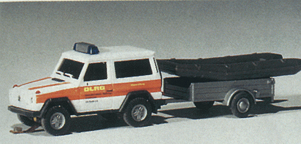 Car System Self-Propelled, Battery Powered Vehicle -- Mercedes G "DLRG" German Water Rescue w/Trailer & Boat (Herpa)