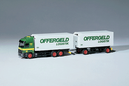 Car System Self-Propelled, Battery Powered Vehicle -- Mercedes Actros Box Van w/Matching Trailer (Herpa)