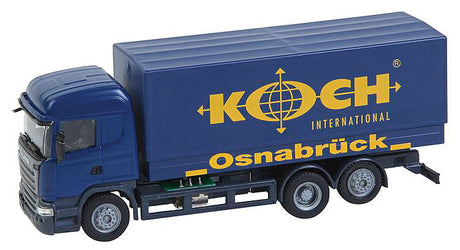 Scania R 13 HL Box-Body Delivery Truck - Car System -- Koch (blue, yellow, German Lettering)