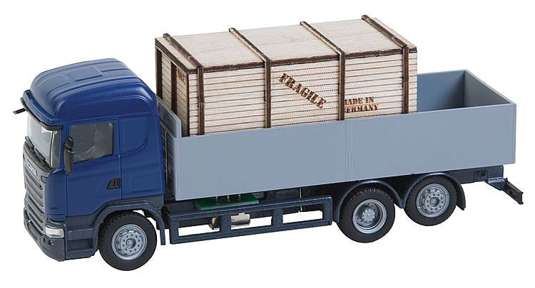 Scania R 13 HL Low-Side Truck w/Wooden Crate Load - Car System -- Blue, Gray