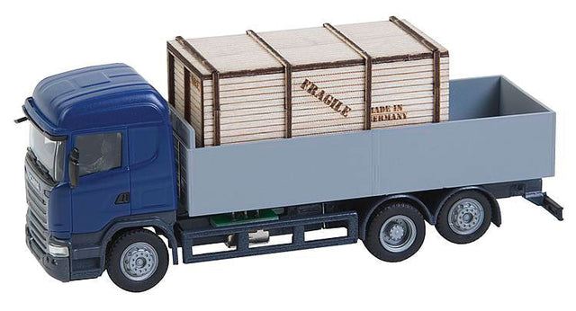 Scania R 13 HL Low-Side Truck w/Wooden Crate Load - Car System -- Blue, Gray