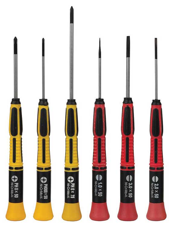 Screwdriver Set -- Phillips Head: 000, 00 & 1; Slotted Head: 1.5mm, 2.4mm & 3.5mm