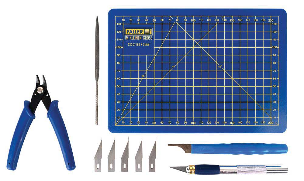 Model Building Tool Starter Set -- Sprue Cutter, Hobby Knife w/5 Blades, File, Cutting Mat, Deburring tool