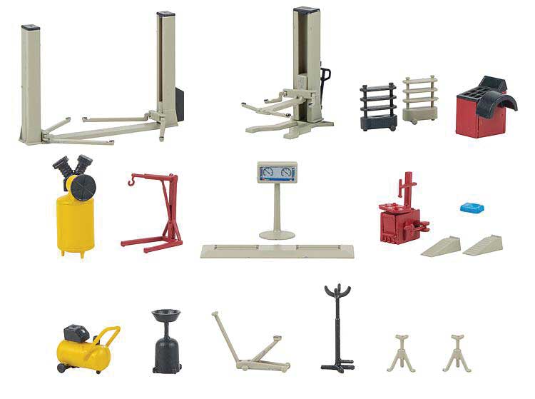 Car Garage Workshop Interior Equipment -- 2 Lifts, 2 Compressors, Jacks and More - 19 Pieces