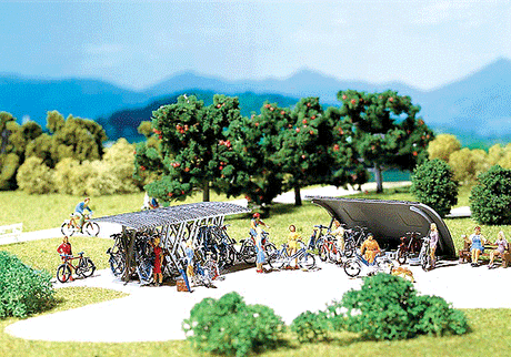 2 Bicycle Stands & 16 Bikes -- 2-1/4 x 1-1/8"  5.9 x 2.7cm   2 x 5/8"  5.1 x 1.7cm