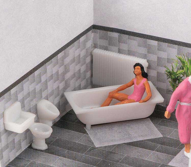 Bathroom Interior Tiles and Fixtures Set -- Printed Tile, Molded Fixtures