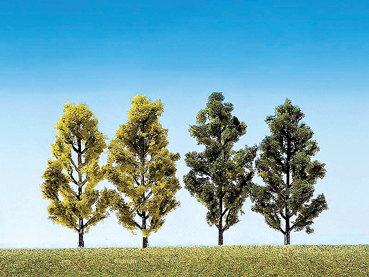 Trees - Deciduous -- 2 Birch & 2 Poplar Trees 2-13/16"  7cm Tall