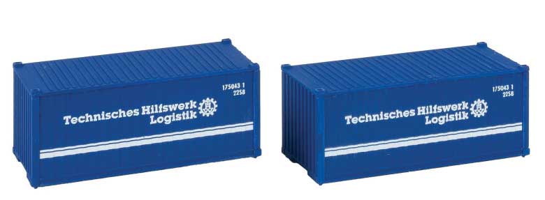 20' Container 2-Pack - Ready to Run -- THW (blue, white, German Lettering)-1