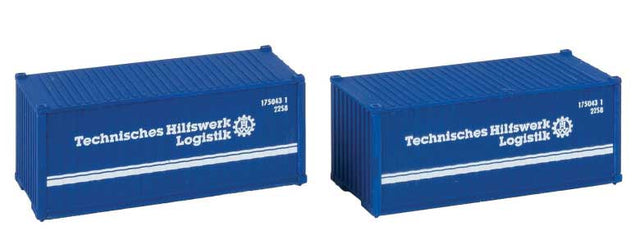 20' Container 2-Pack - Ready to Run -- THW (blue, white, German Lettering)-1