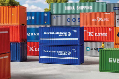 20' Container 2-Pack - Ready to Run -- THW (blue, white, German Lettering)-2