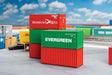 20' Corrugated Container 5-Pack - Assembled -- Hamburg Sud, Evergreen, 2 Unlettered (red), Unlettered (green)-1