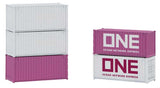 20' Corrugated Container 5-Pack - Assembled -- ONE Ocean Network Express (1 Each: white, pink); 2 Unlettered (white), Unlet-2