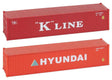 40' Container 2-Pack - Ready to Run -- 1 Each Hyundai (orange), K-Line (red)-1
