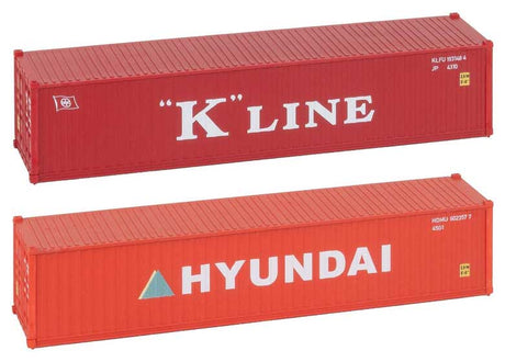 40' Container 2-Pack - Ready to Run -- 1 Each Hyundai (orange), K-Line (red)-1