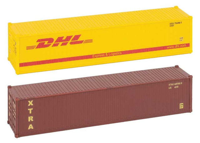 40' Container 2-Pack - Ready to Run -- 1 Each DHL (yellow), Xtra (brown)-1