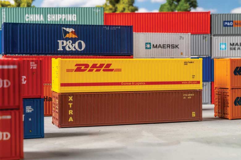 40' Container 2-Pack - Ready to Run -- 1 Each DHL (yellow), Xtra (brown)-2