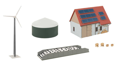 Sustainable Agriculture Set -- Kit - Wind Turbine, Shed with Solar Panels, Manure Pile, Silage Tank, Detail-2