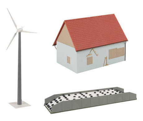 Sustainable Agriculture Set -- Kit - Wind Turbine, Shed with Solar Panels, Manure Pile, Silage Tank, Detail-3