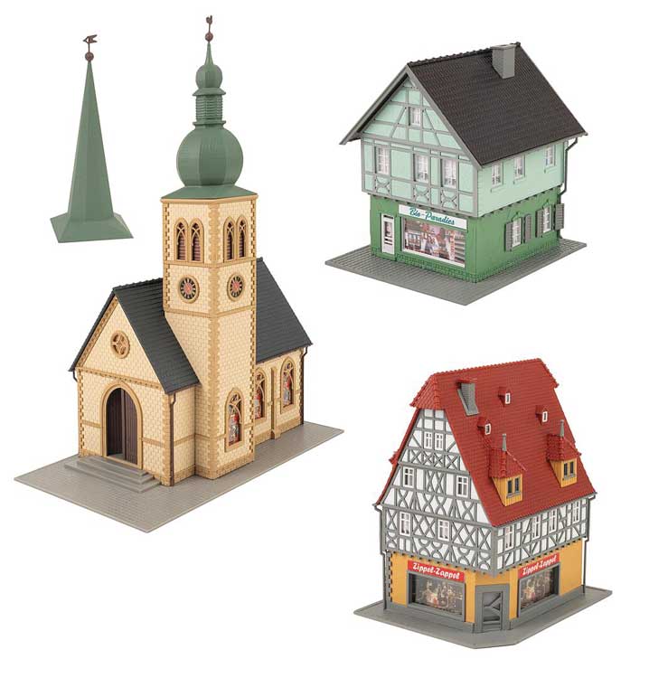 Village Life Set -- Kit - Church, 2 Town Buildings-2