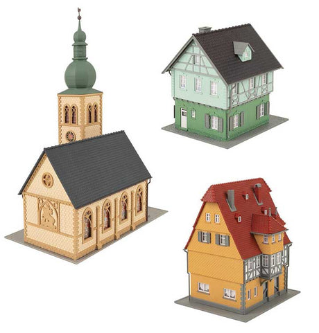 Village Life Set -- Kit - Church, 2 Town Buildings-3