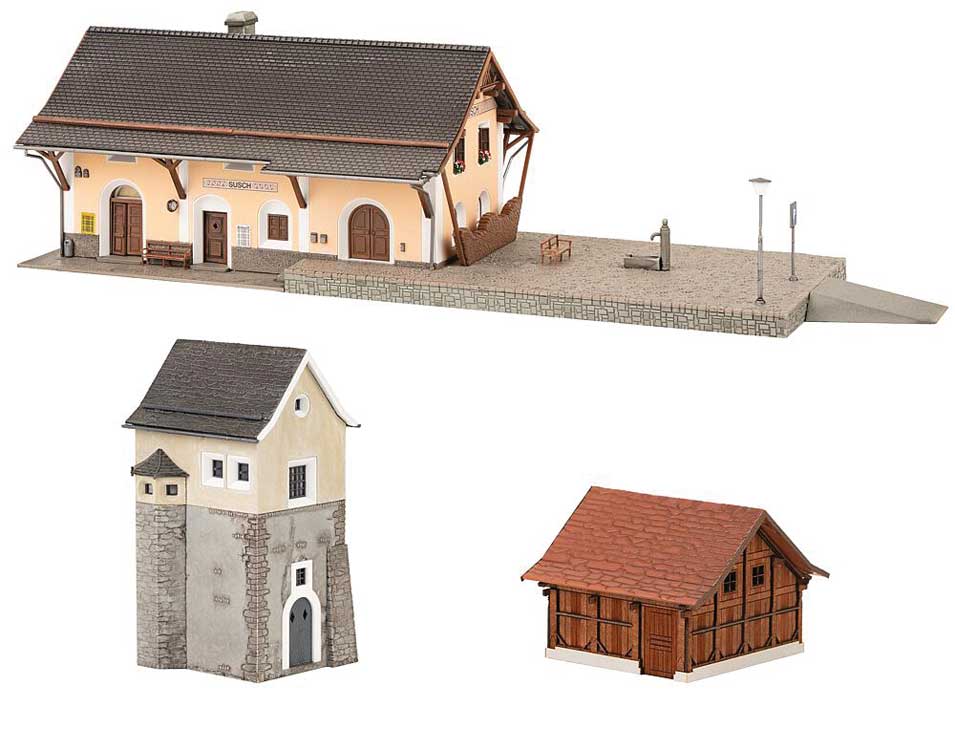 Susch Railway Station Set -- Kit - Includes Station w/Platform, Interlocking Tower, Outbuilding-2