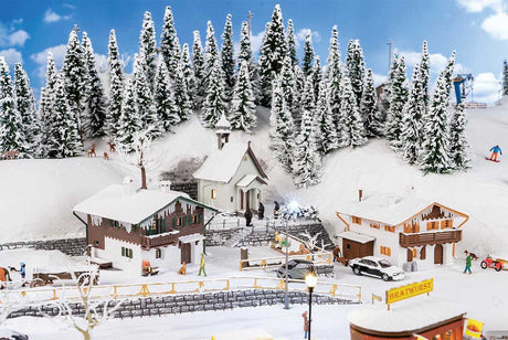 Winter in the Mountains -- Kit Includes 2 Alpine Houses, Chapel, 3 Light Bases, Icicles, Snow Powder-1