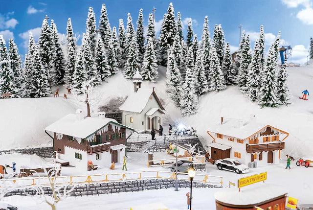 Winter in the Mountains -- Kit Includes 2 Alpine Houses, Chapel, 3 Light Bases, Icicles, Snow Powder-1