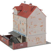 European 1950s 4-Building Set -- Kit - 2 Businesses, 1 Ruins and Gas Station