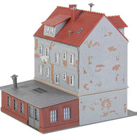 European 1950s 4-Building Set -- Kit - 2 Businesses, 1 Ruins and Gas Station