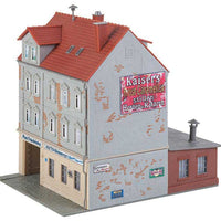 European 1950s 4-Building Set -- Kit - 2 Businesses, 1 Ruins and Gas Station