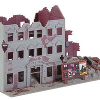 European 1950s 4-Building Set -- Kit - 2 Businesses, 1 Ruins and Gas Station