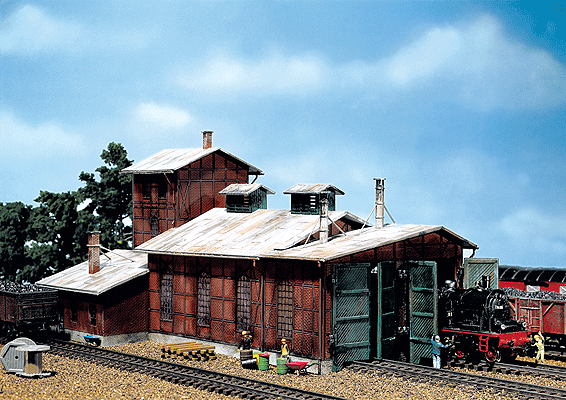 2-Stall Engine House, Era II Assembled -- 12 x 6-7/16 x 5-7/16"  30.5 x 16.4 x 13.8cm