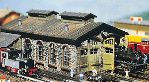 2-Stall Stone Engine Shed -- 7-1/2 x 4-1/4"  19 x 11cm